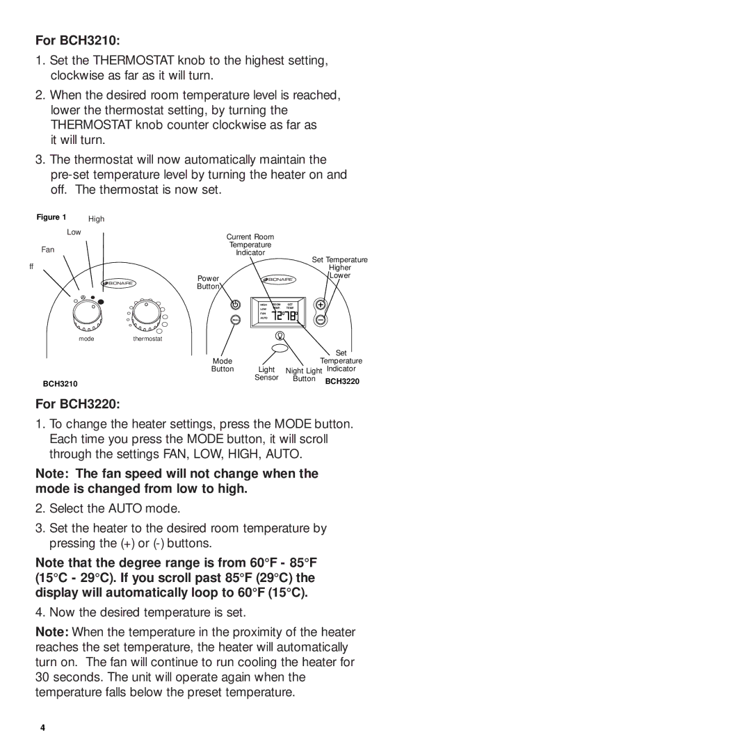 Bionaire manual For BCH3210, For BCH3220 