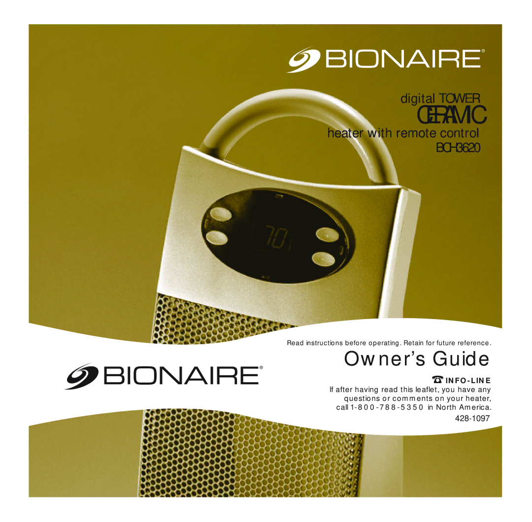 Bionaire BCH3620 manual Ceramic 