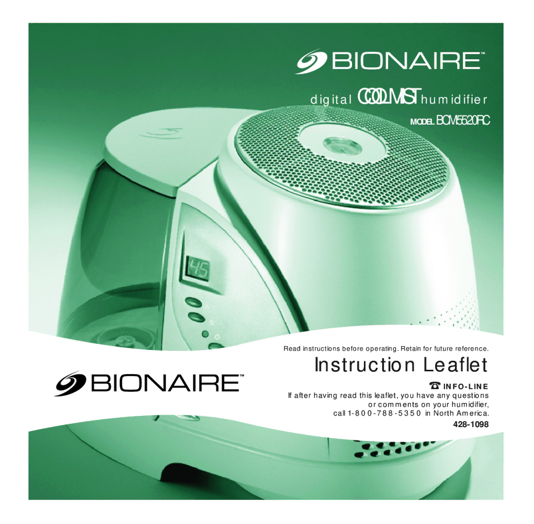 Bionaire BCM5520RC manual Instruction Leaflet 