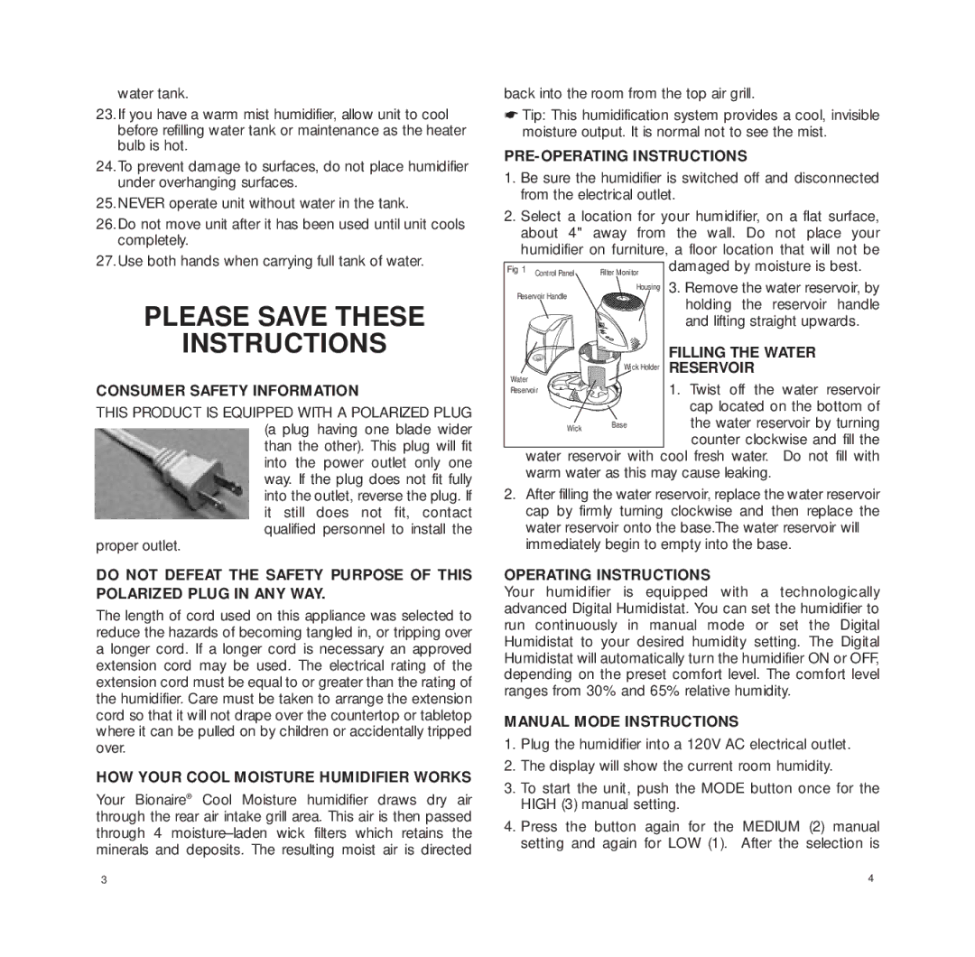 Bionaire BCM5520RC manual Please Save These Instructions 