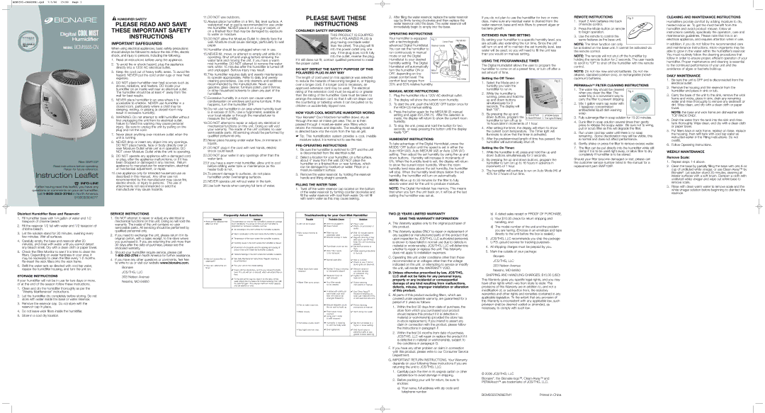 Bionaire BCM5555-CN important safety instructions Consumer Safety Information, HOW Your Cool Moisture Humidifier Works 