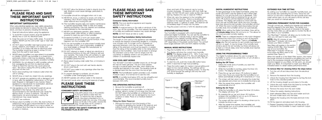 Bionaire BCM658 Consumer Safety Information, HOW Cool Mist Works, PRE-OPERATING Instructions, Operating Instructions 