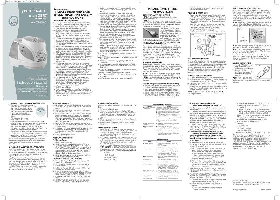 Bionaire BCM7255-CN important safety instructions Consumer Safety Information, HOW Cool Mist Works, Filling the Water Tank 