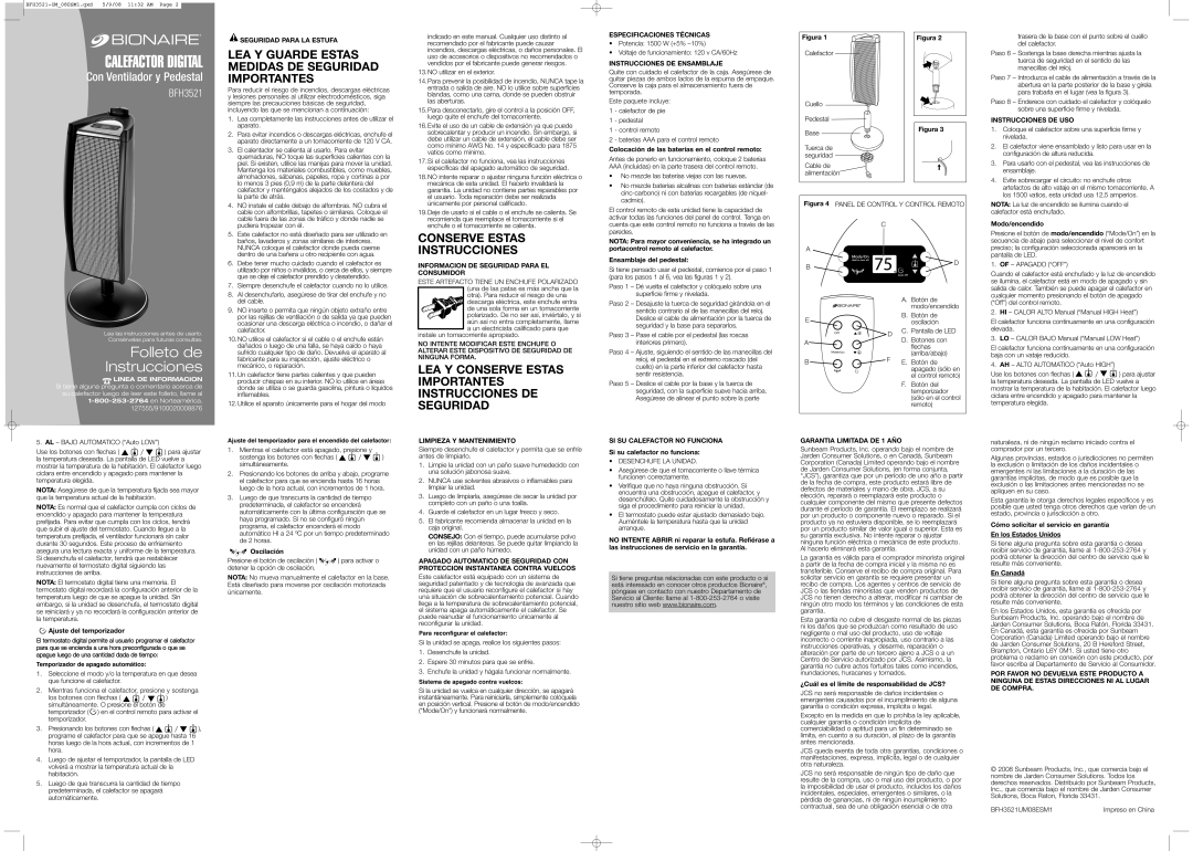 Bionaire BFH3521 LEA Y Guarde Estas Medidas DE Seguridad Importantes, Conserve Estas Instrucciones 