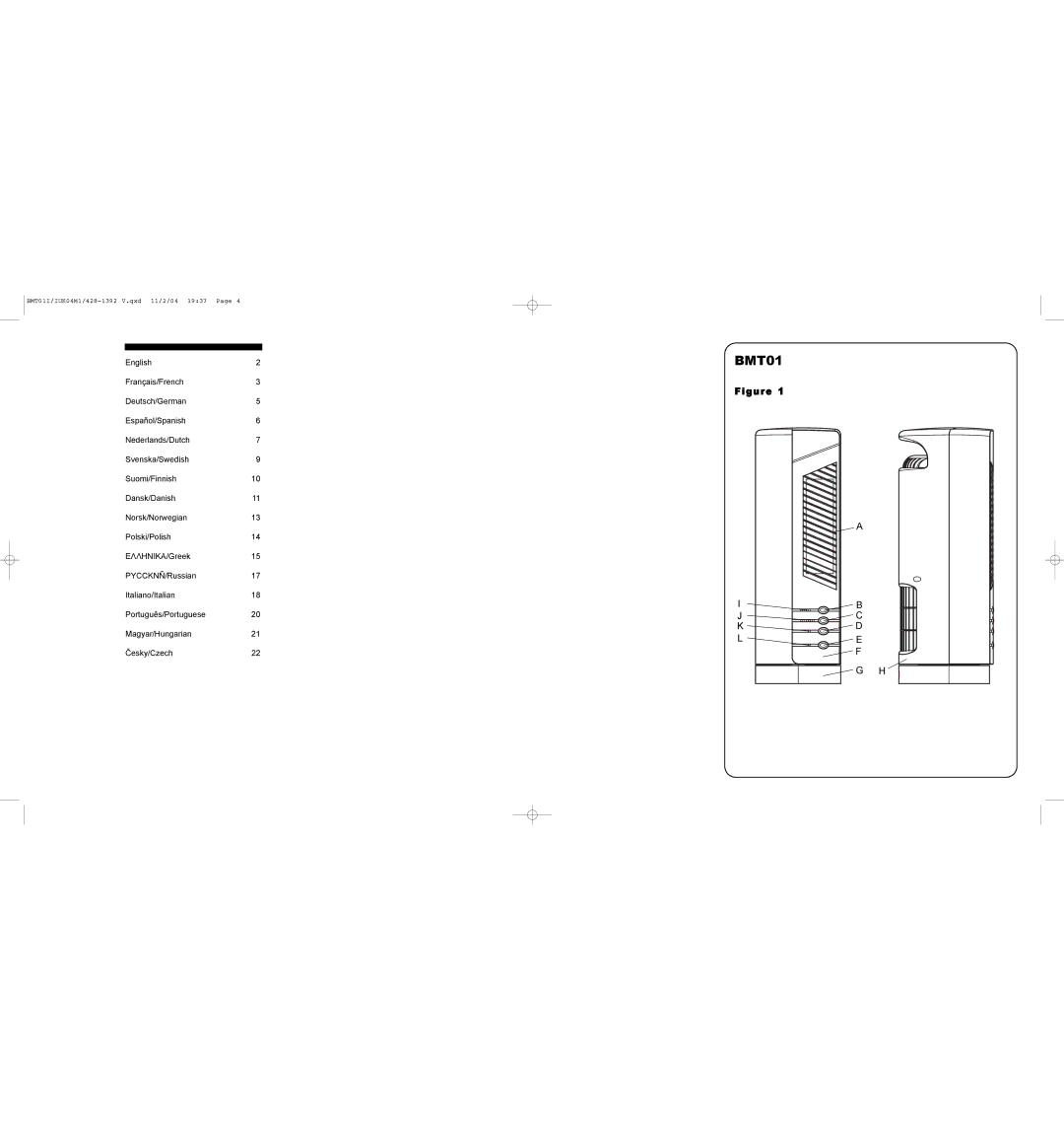 Bionaire BMT01 instruction manual 