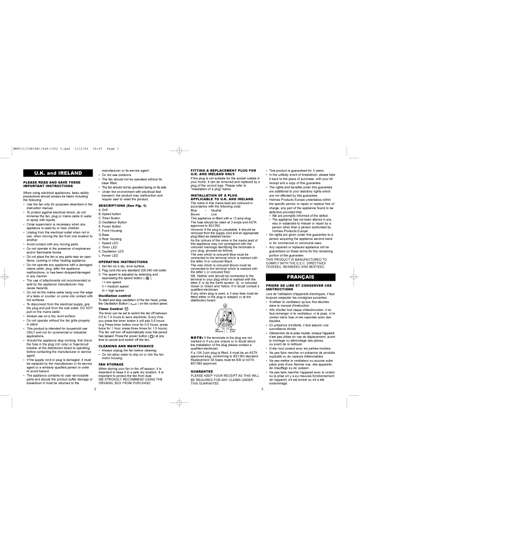 Bionaire BMT01 instruction manual Français 