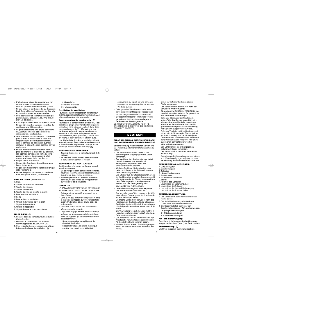 Bionaire BMT01 instruction manual Deutsch 