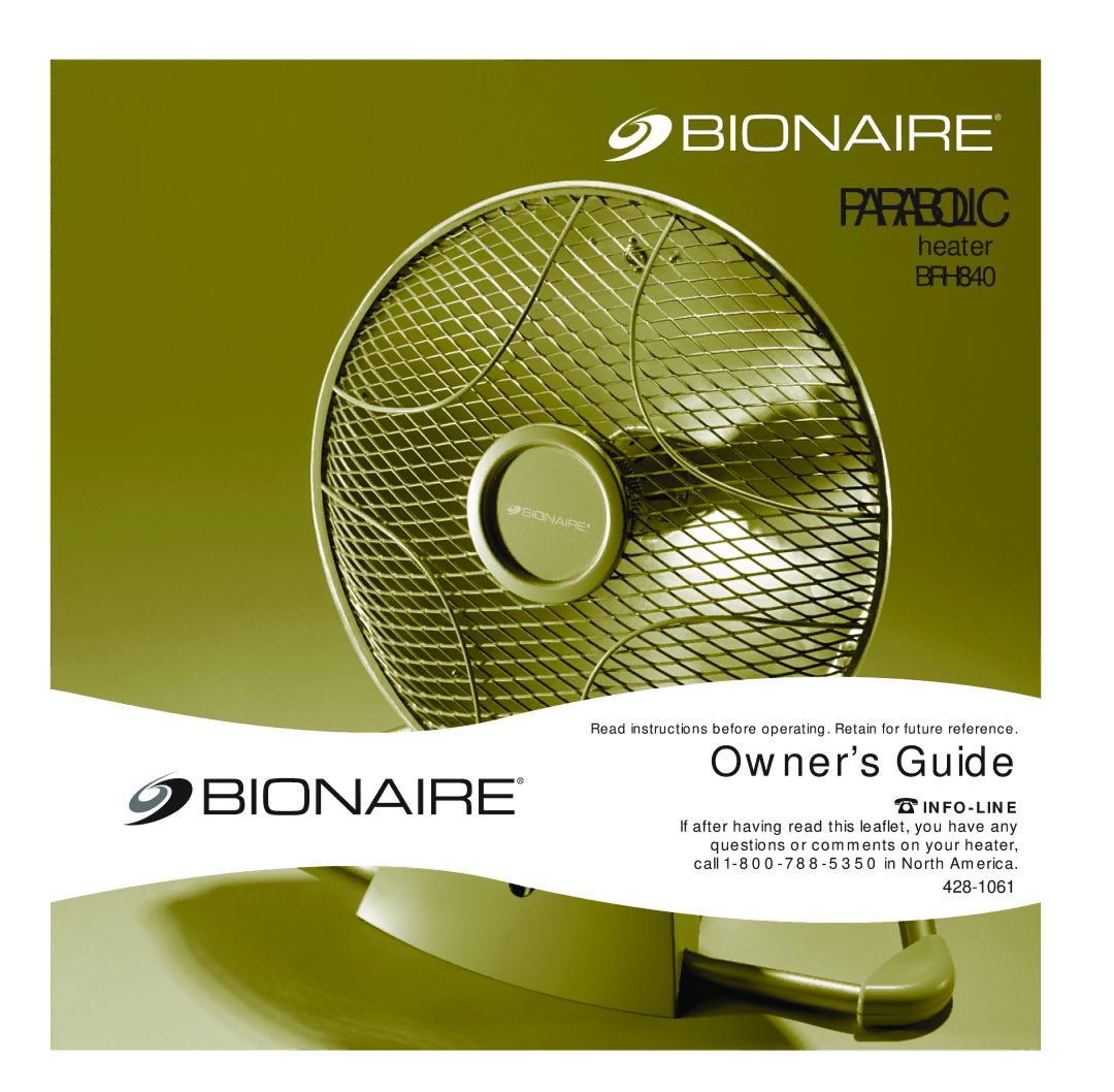 Bionaire BRH840 manual Parabolic 