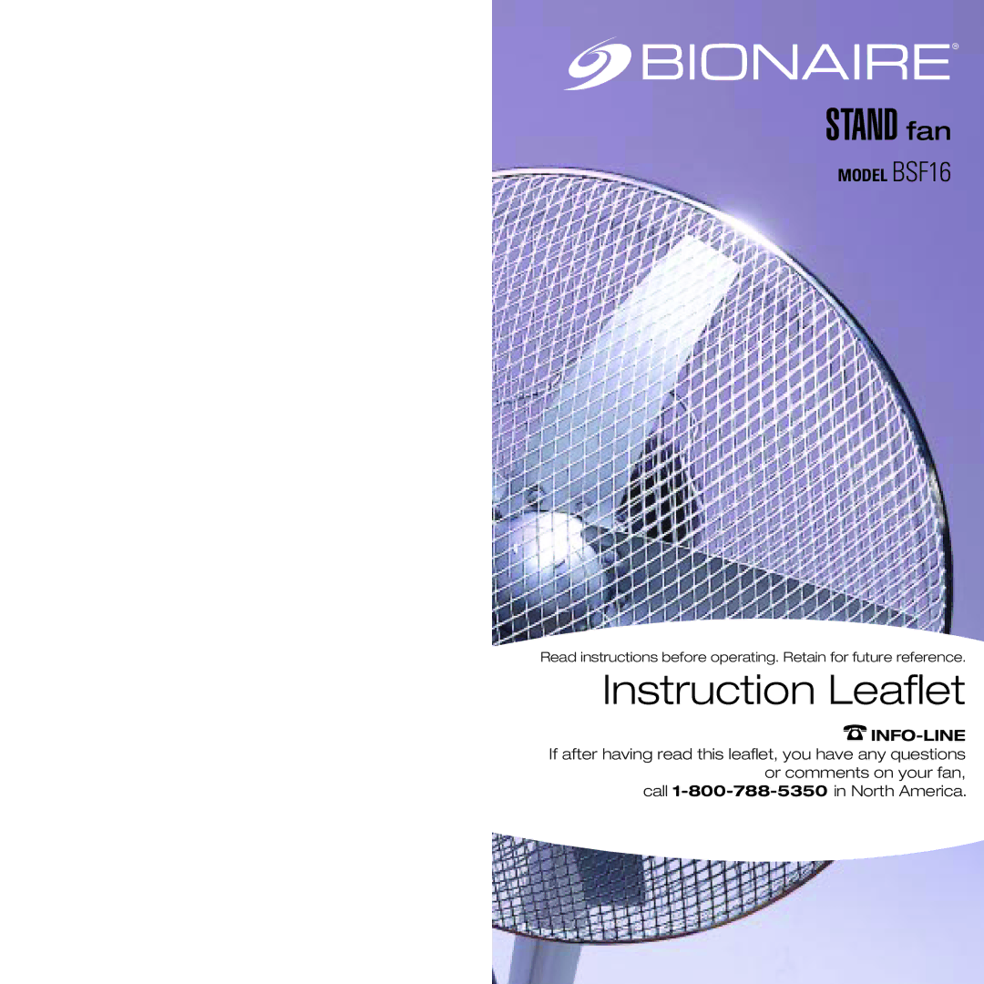 Bionaire manual Stand fan, Model BSF16 