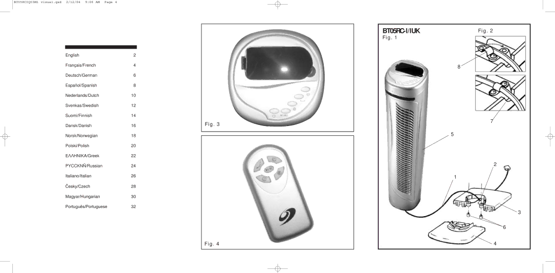 Bionaire instruction manual BT05RC-I/IUK 