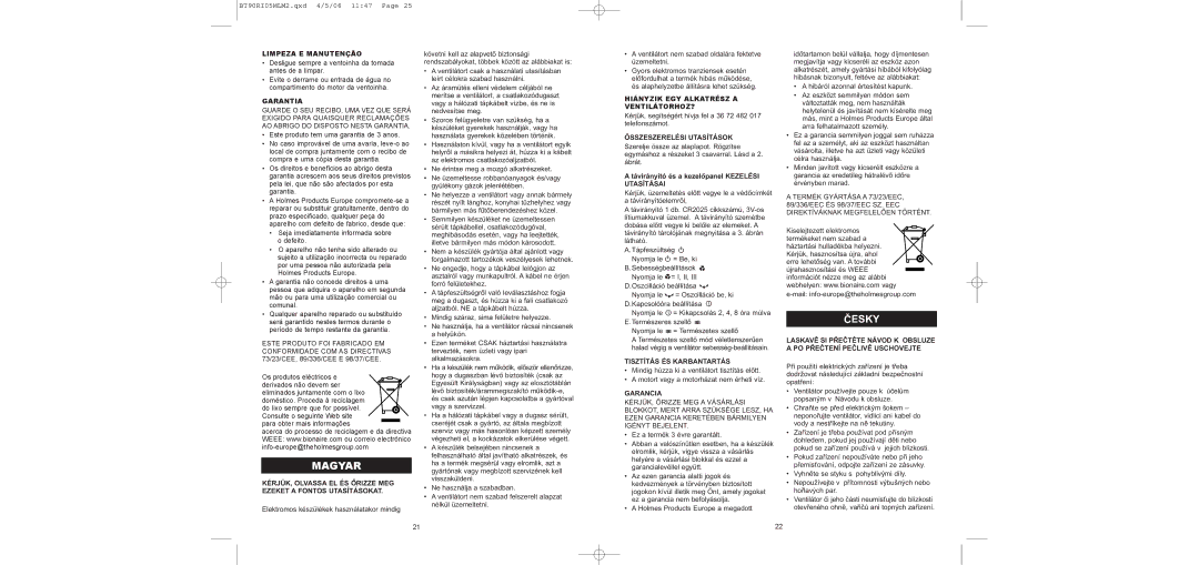 Bionaire BT90RI05MLM2 instruction manual Česky, Magyar 