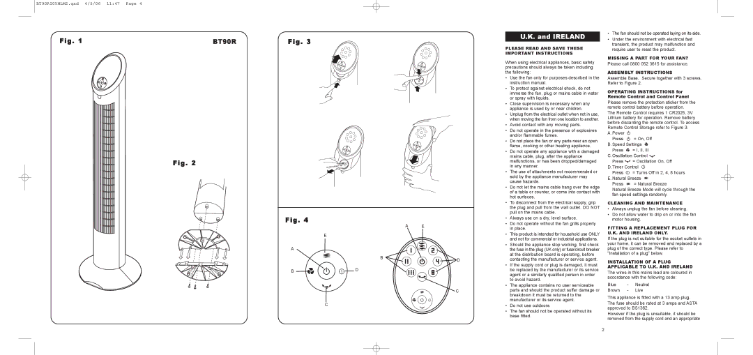 Bionaire BT90R Please Read and Save These, Important Instructions, Missing a Part for Your FAN?, Assembly Instructions 