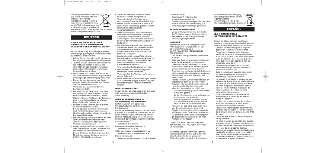 Bionaire BT90RI05MLM2 Deutsch, Español, Montageanleitung, Bedienungsanleitung für Fernbedienung und Bedienfeld 