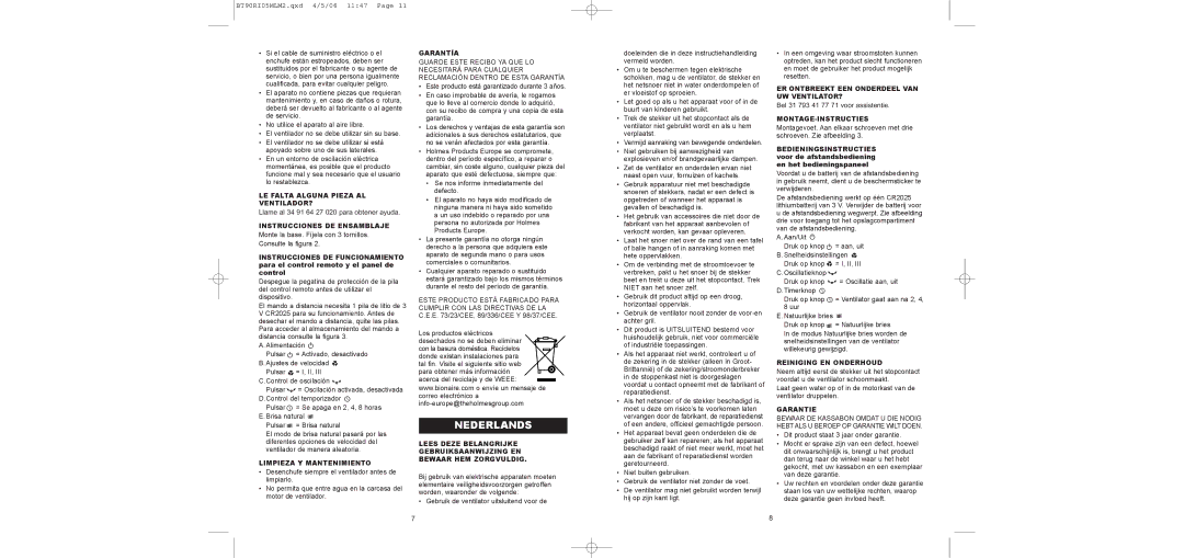 Bionaire BT90RI05MLM2 instruction manual Nederlands 