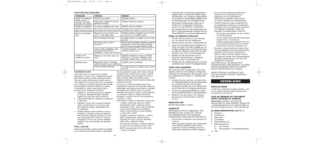 Bionaire BU4000 instruction manual Nederlands 