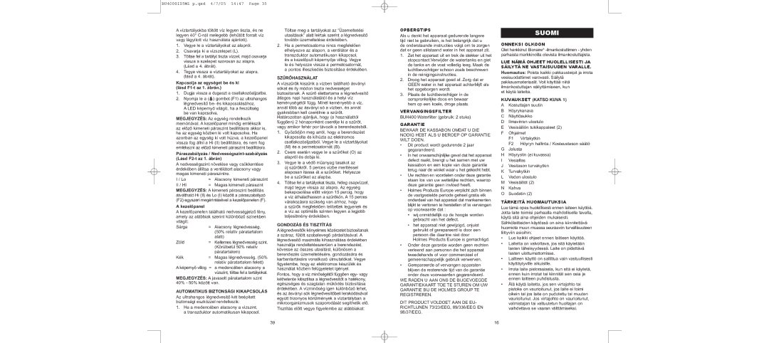 Bionaire BU4000 instruction manual Suomi 