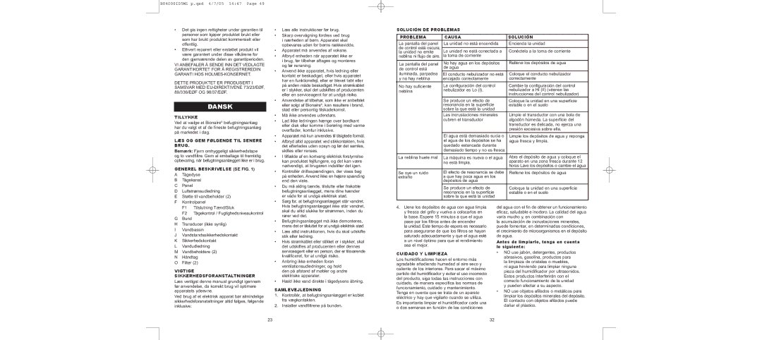 Bionaire BU4000 instruction manual Dansk 