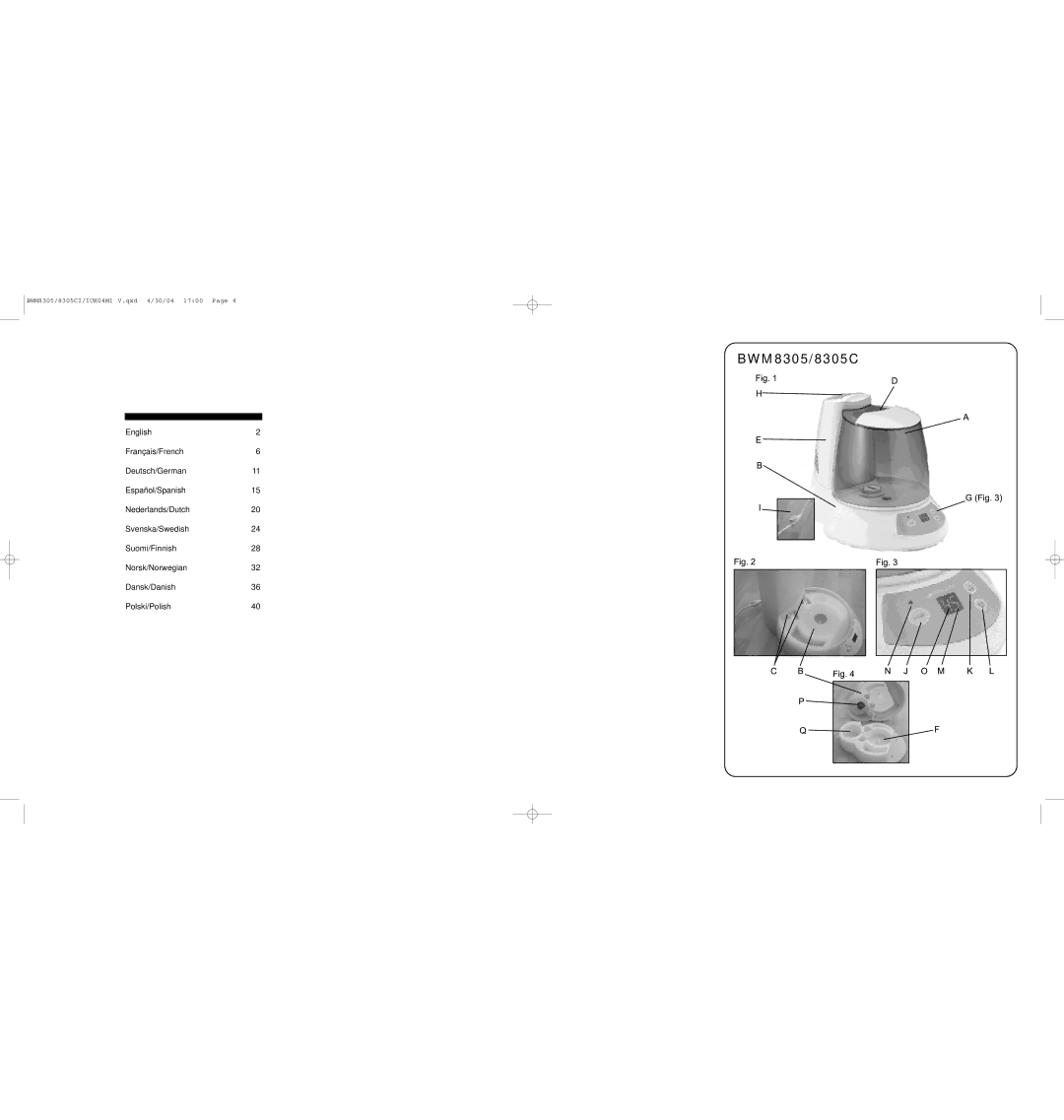 Bionaire BWM8305C instruction manual BWM8305/8305C 