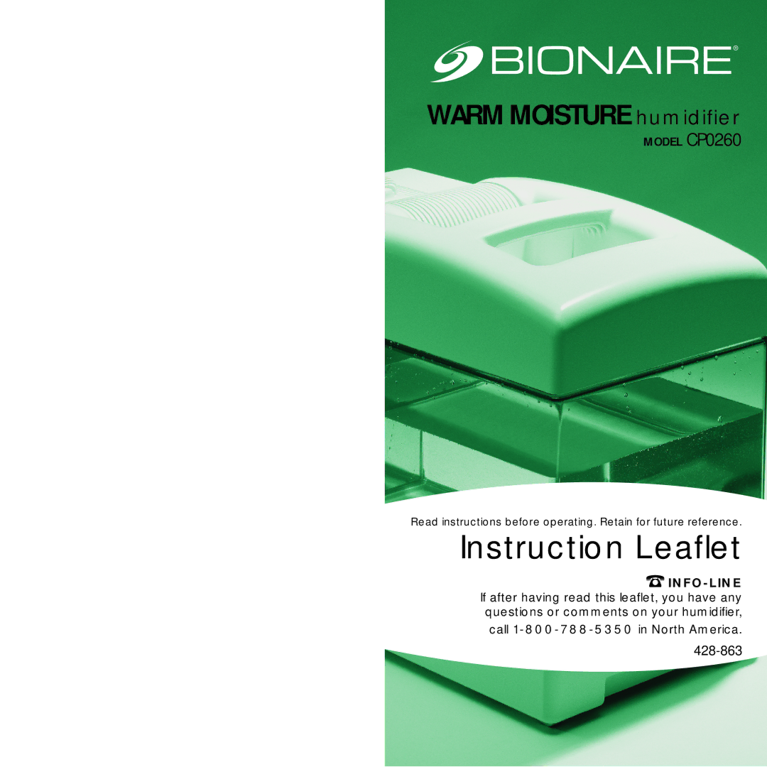 Bionaire CP0260 manual Instruction Leaflet 