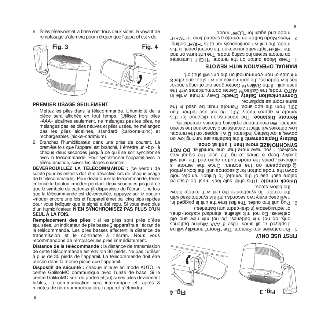 Bionaire W15 Premier Usage Seulement, While minute Every Check Safety Communication, Once at unit 1 than more Synchronize 