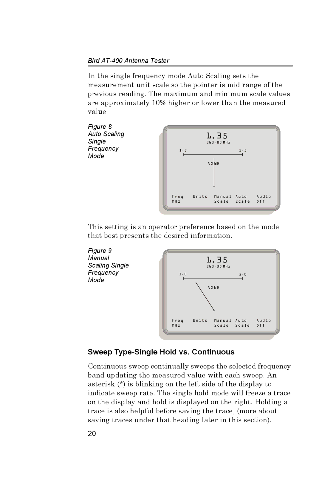 Bird Brain AT-400 manual Sweep Type-Single Hold vs. Continuous 