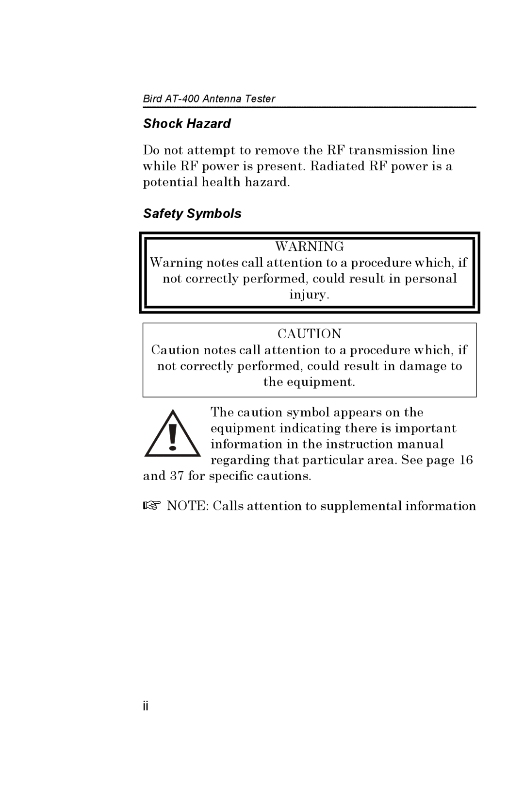 Bird Brain AT-400 manual Shock Hazard 