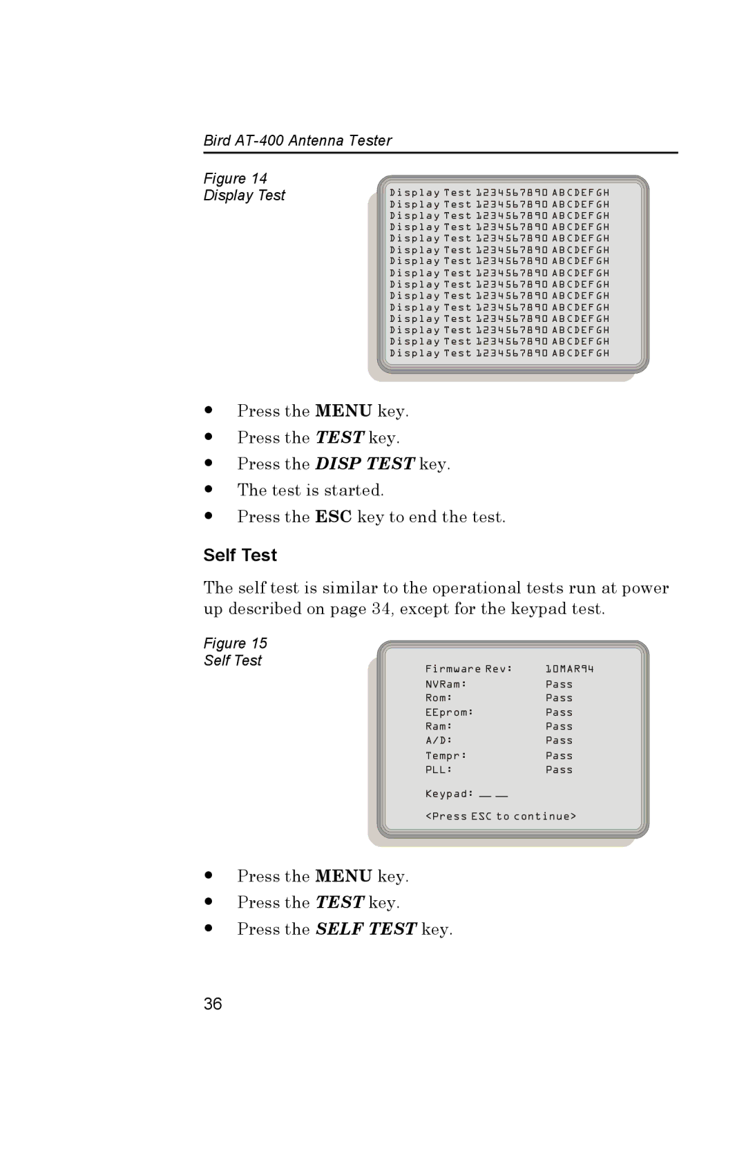 Bird Brain AT-400 manual Self Test, Display Test 