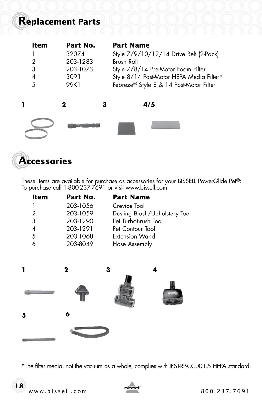 Bissell 1044 warranty Replacement Parts, Accessories, Part Name, Extension Wand 203-8049 Hose Assembly 