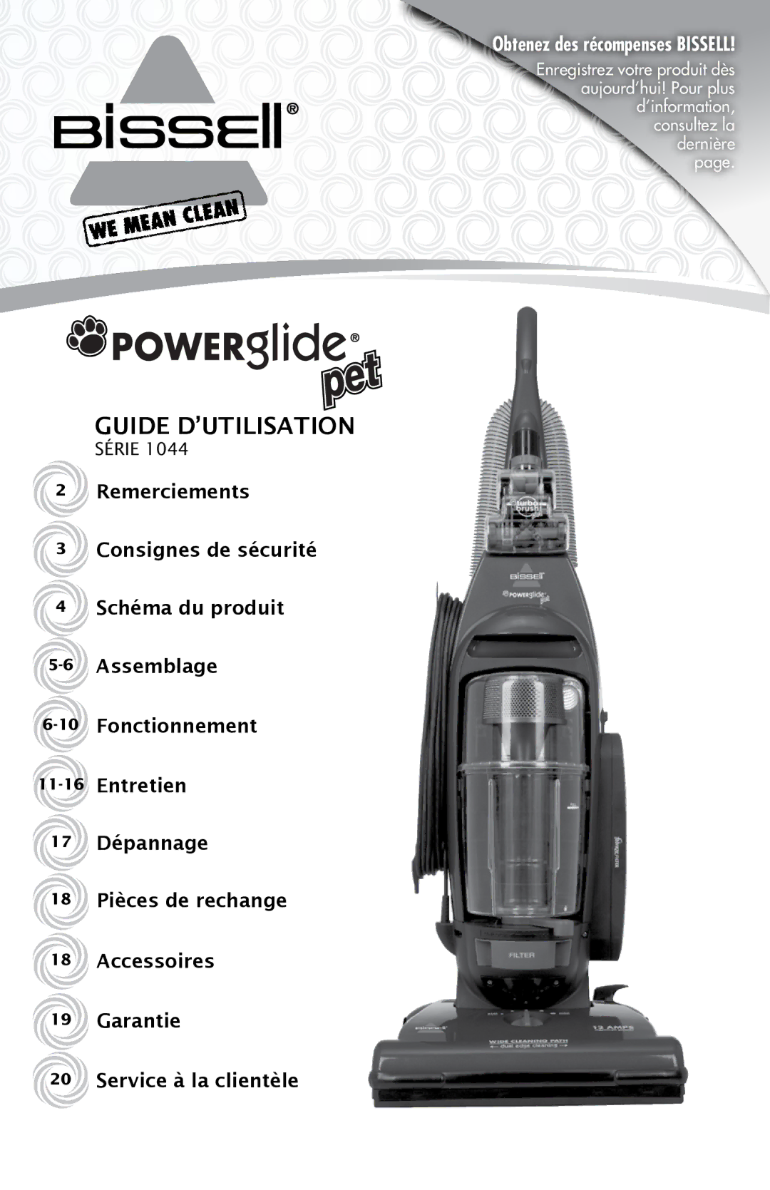 Bissell 1044 warranty Guide D’UTILISATION, Série 