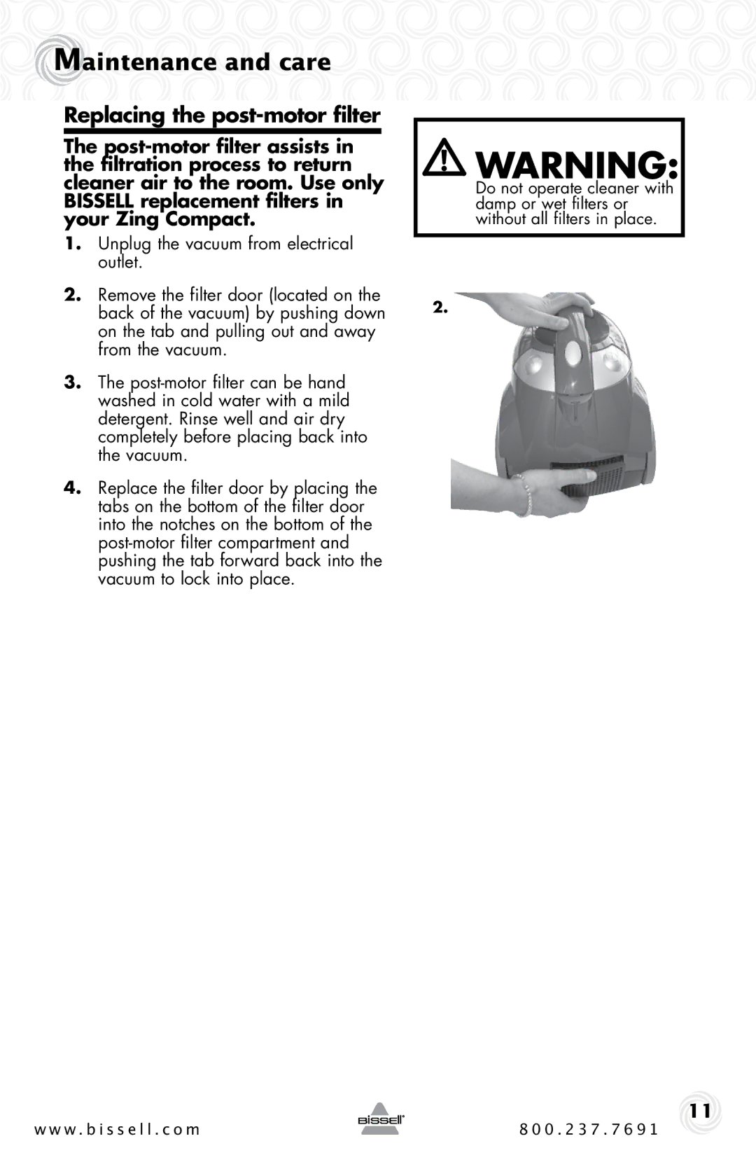 Bissell 10M2 warranty Replacing the post-motor filter 