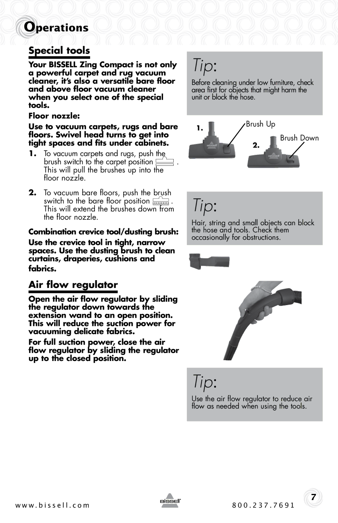 Bissell 10M2 warranty Special tools, Air flow regulator 