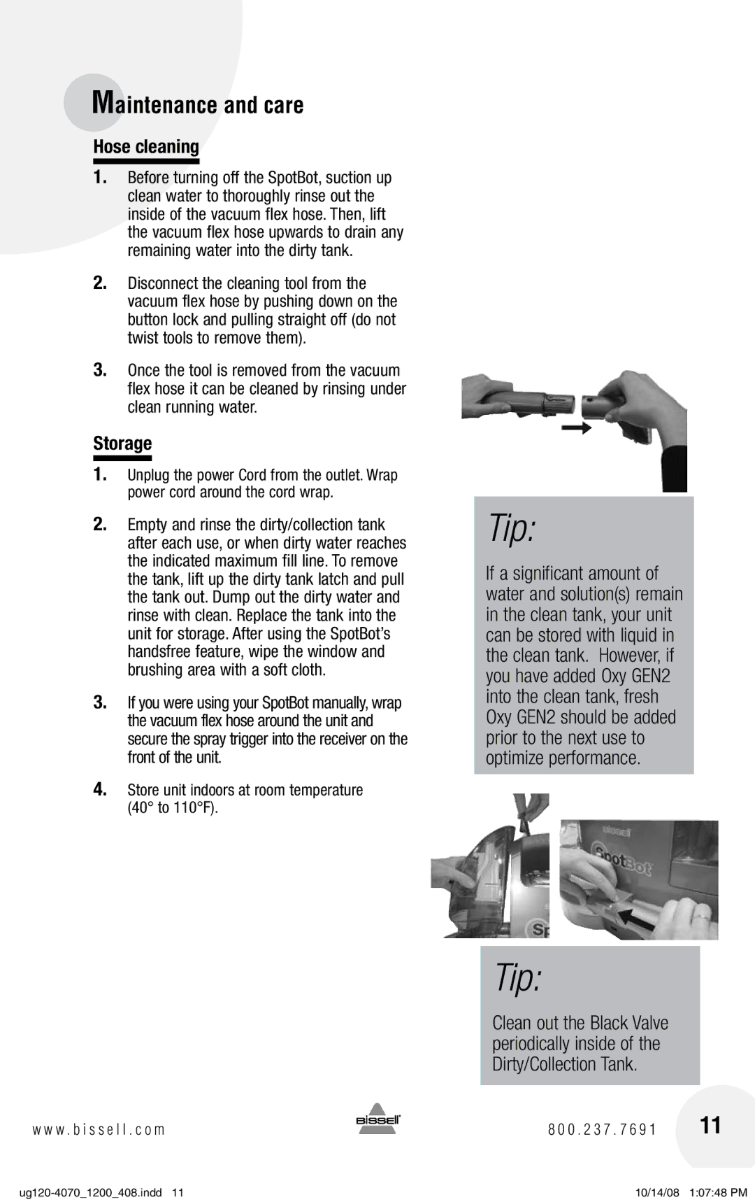 Bissell 1200, 7887 warranty Hose cleaning, Storage 