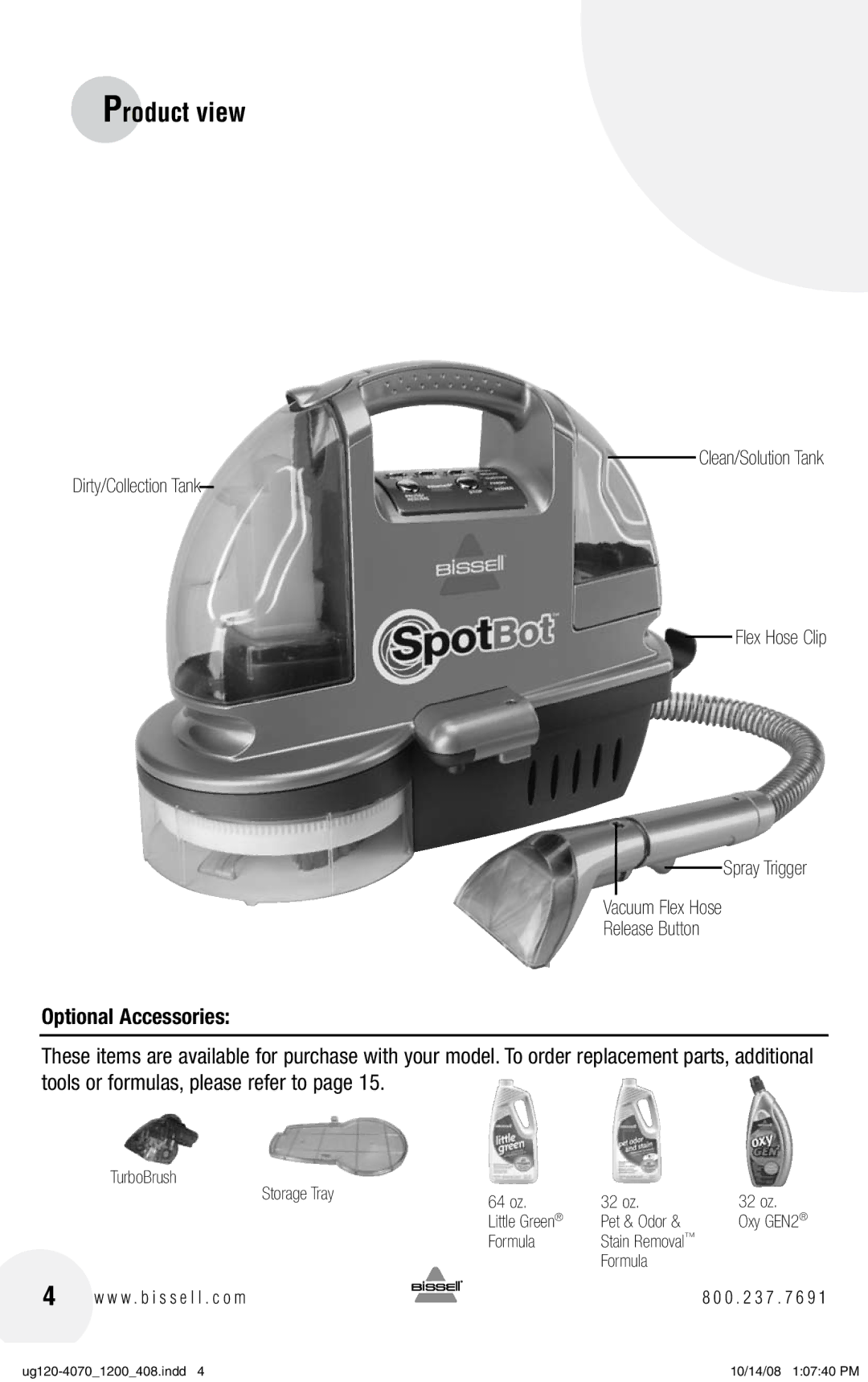 Bissell 1200, 7887 warranty Product view, Optional Accessories 