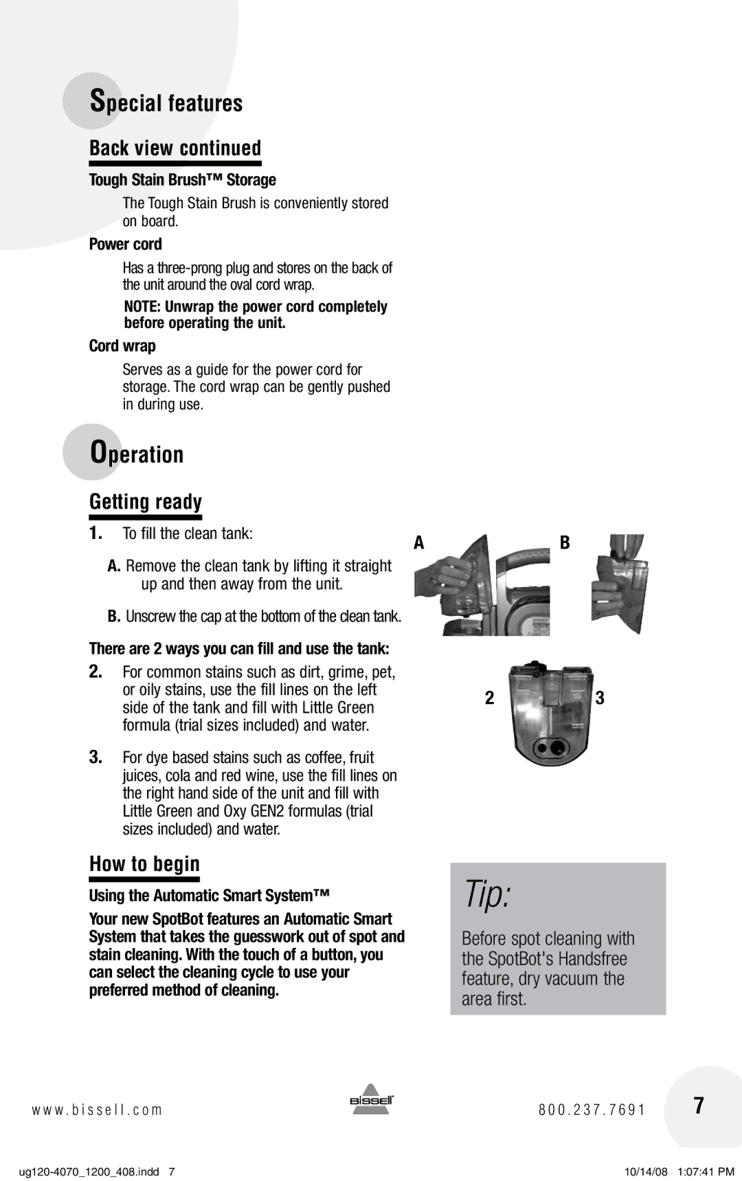 Bissell 1200, 7887 warranty Getting ready, How to begin 