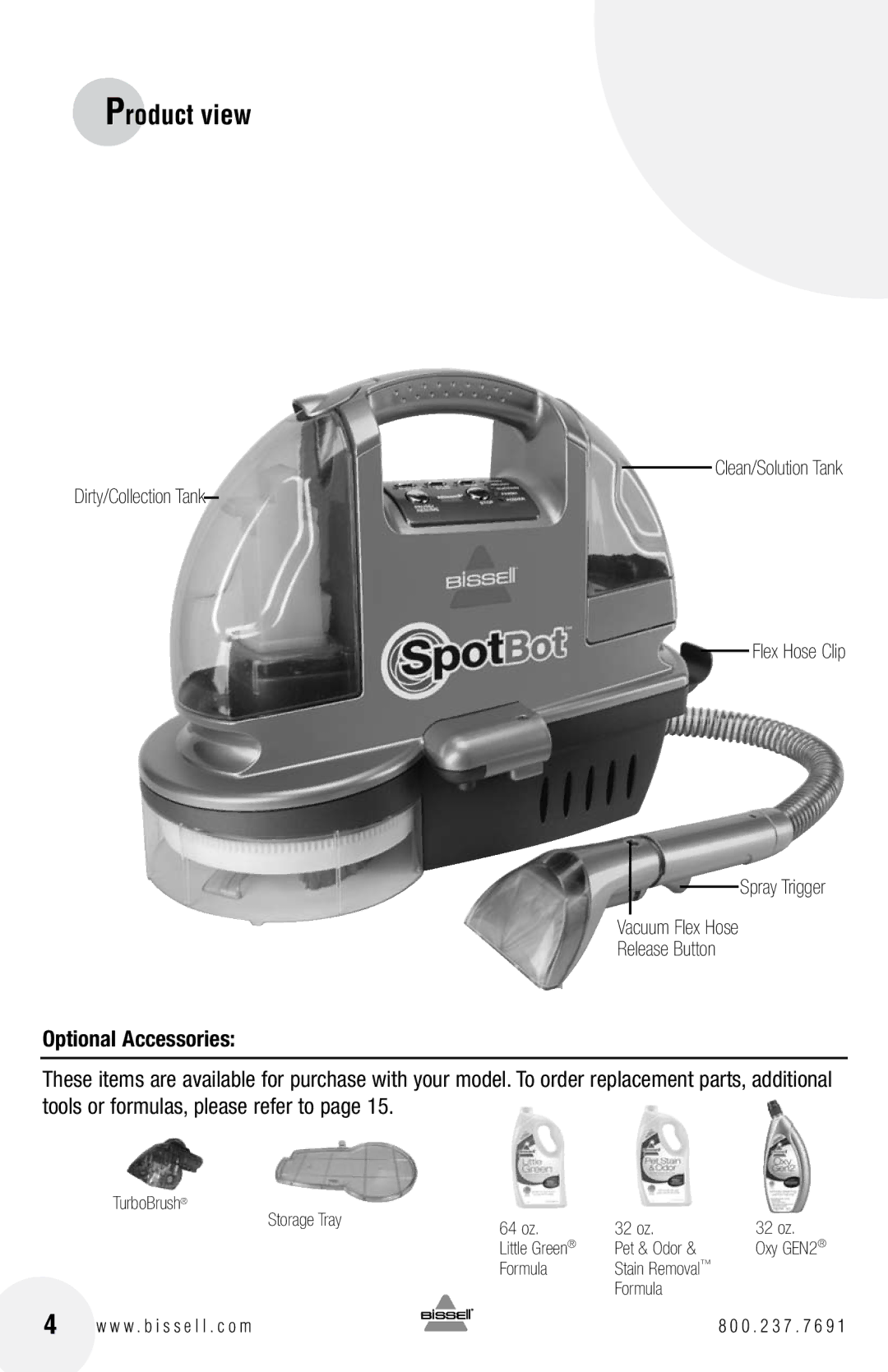 Bissell 12U9 warranty Product view, Optional Accessories 