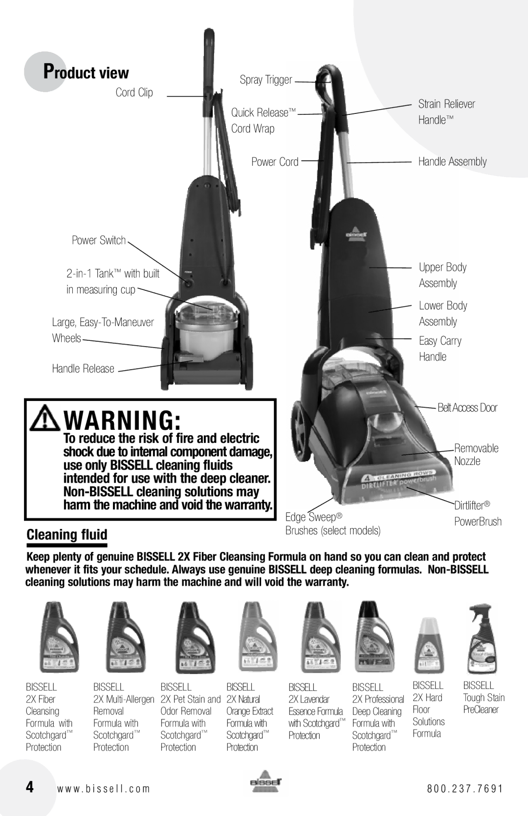 Bissell 1622, 1370 warranty Product view, Cleaning fluid 