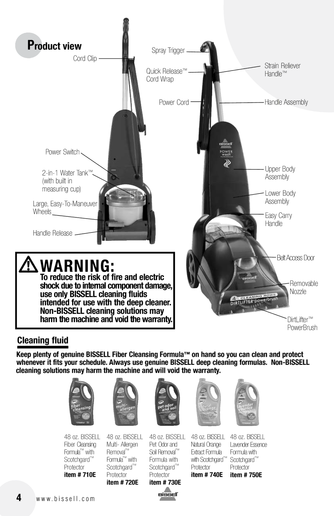 Bissell 1622 warranty Product view, Cleaning fluid 