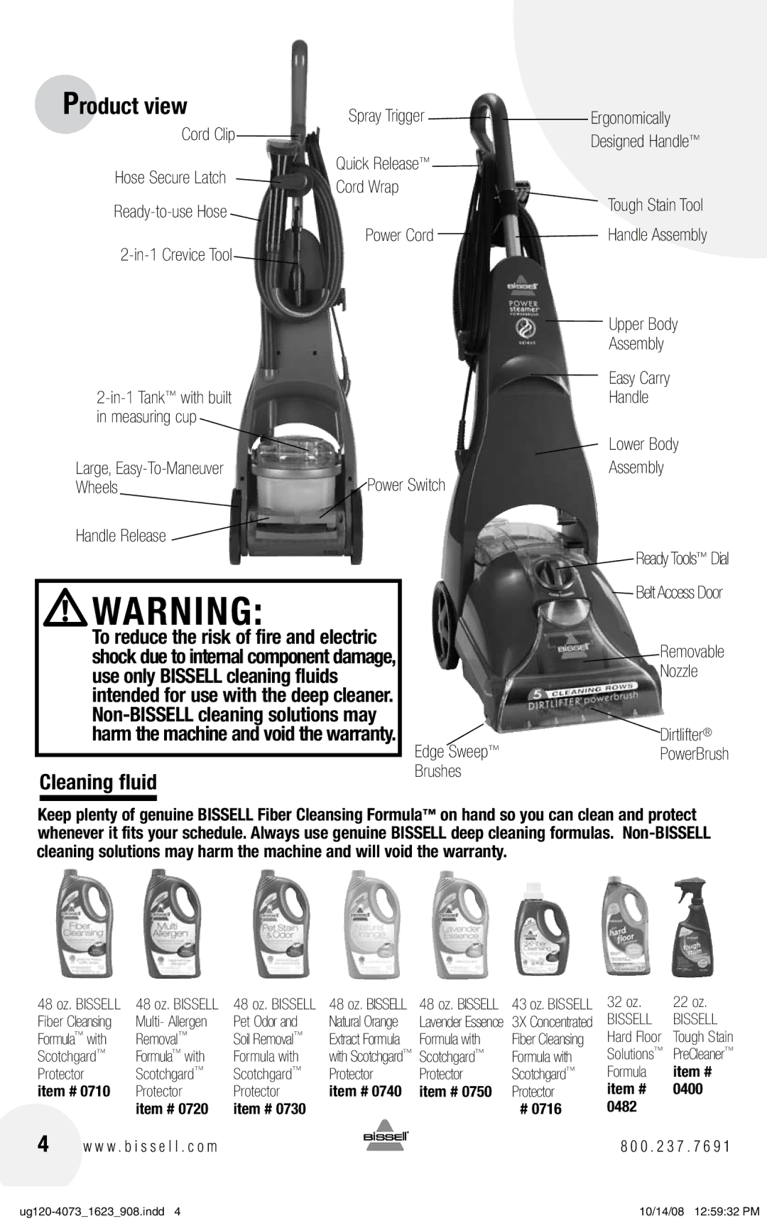 Bissell 1623 warranty Product view, Cleaning fluid 