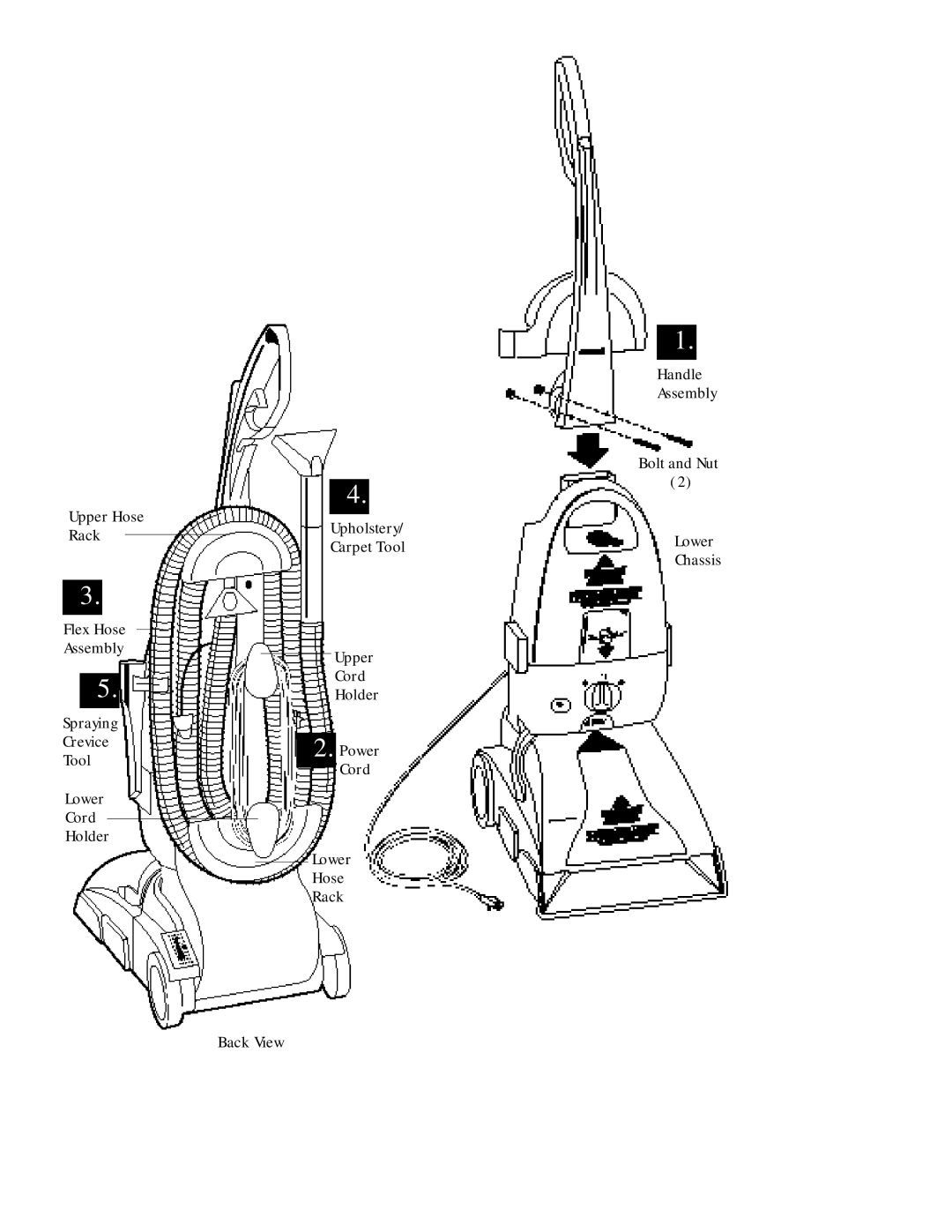 Bissell 1690, 1695 warranty Upper Hose Rack, Spraying Crevice Tool Lower Cord Holder, Upper Cord Holder 