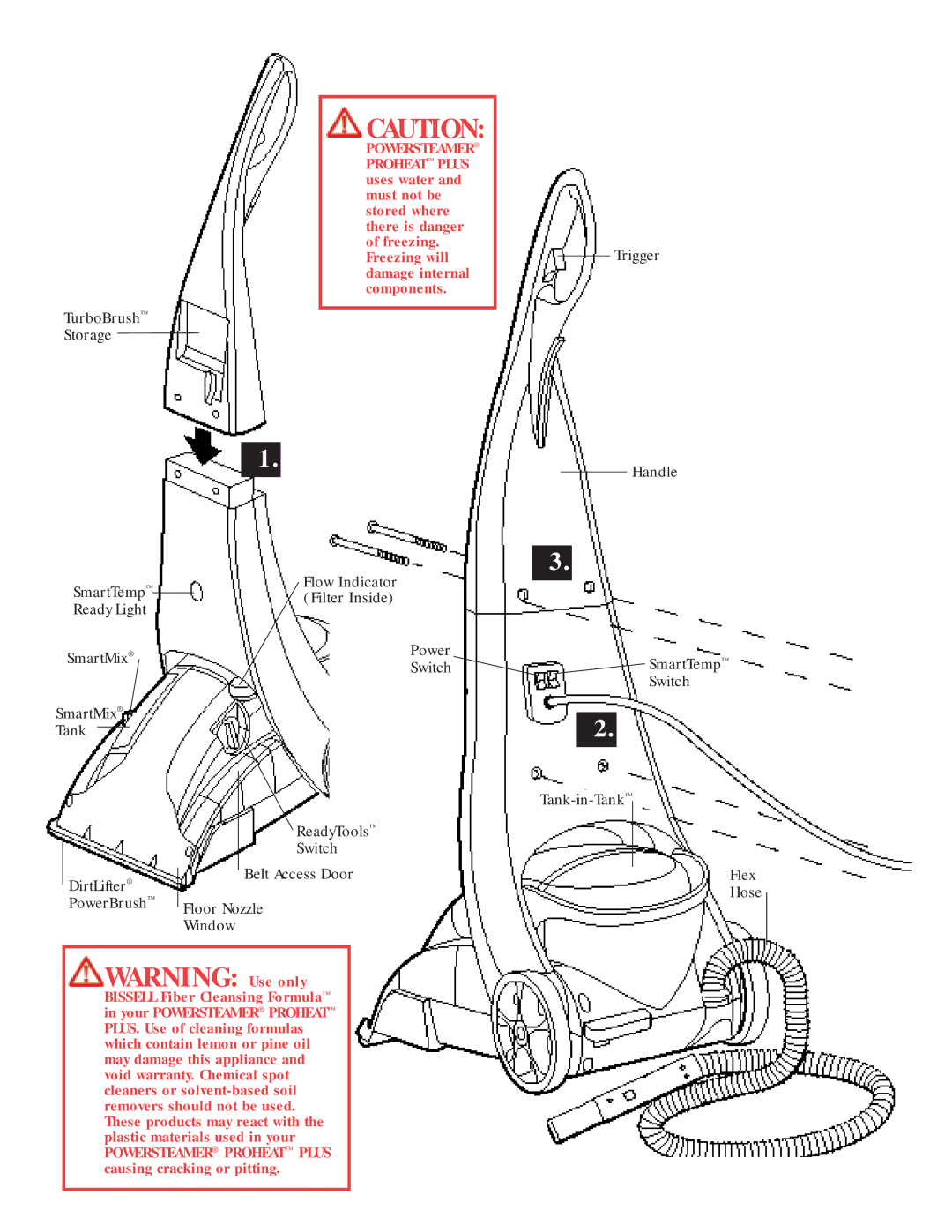 Bissell 16981 warranty SmartMix Tank, Switch, DirtLifter Belt Access Door PowerBrush Floor Nozzle Window 