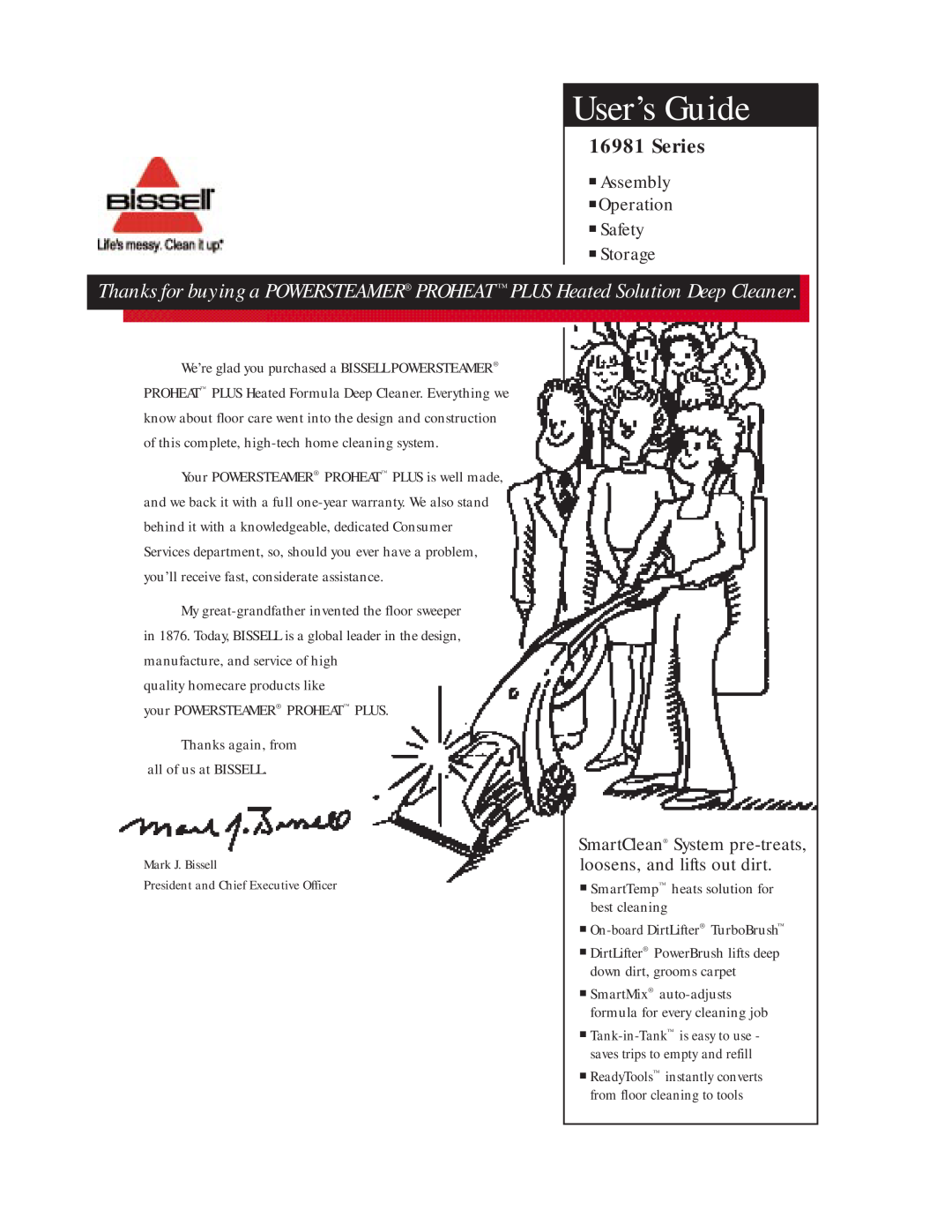 Bissell 16981 warranty User’s Guide, Series, Storage, Assembly Operation Safety 