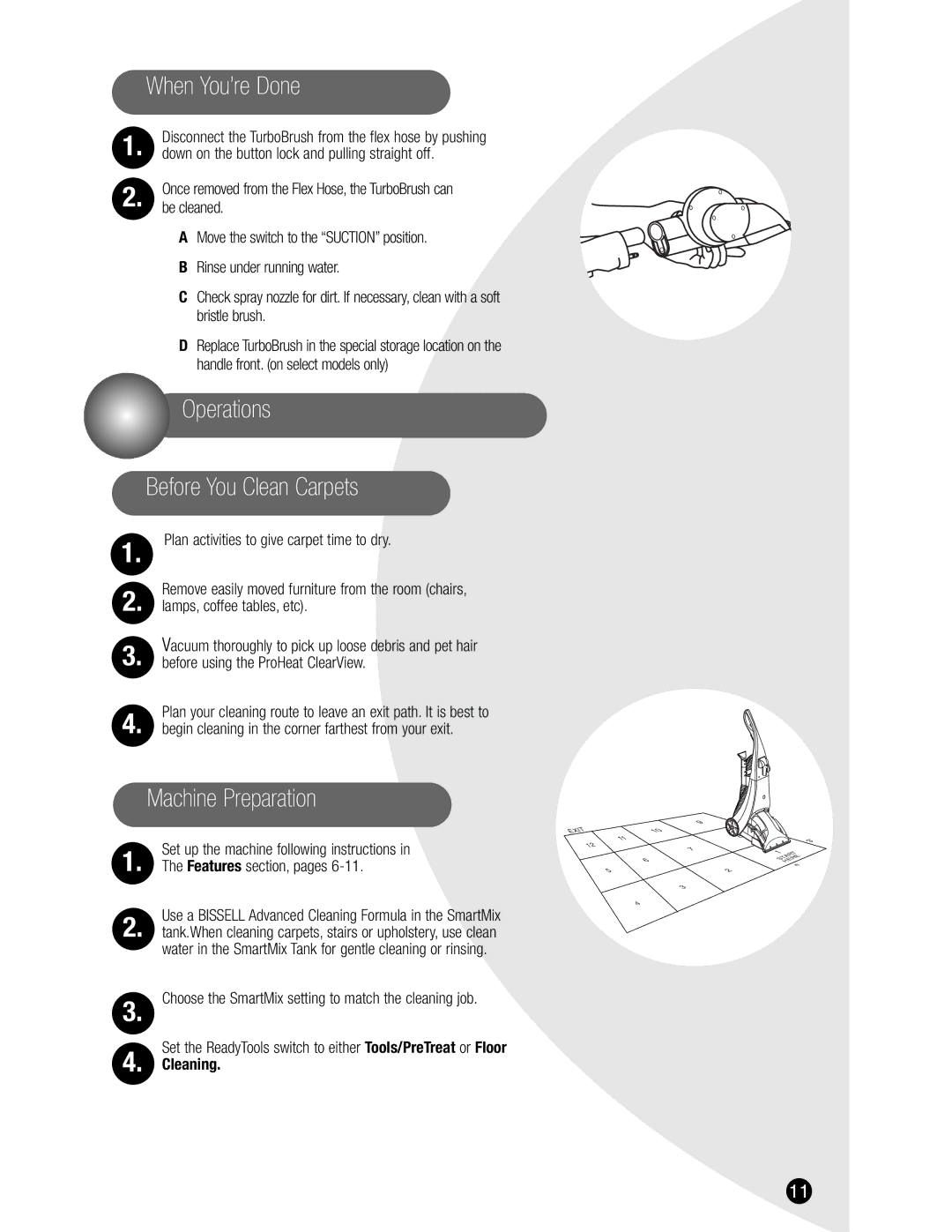 Bissell 1699 warranty Operations Before You Clean Carpets, Machine Preparation, Cleaning 