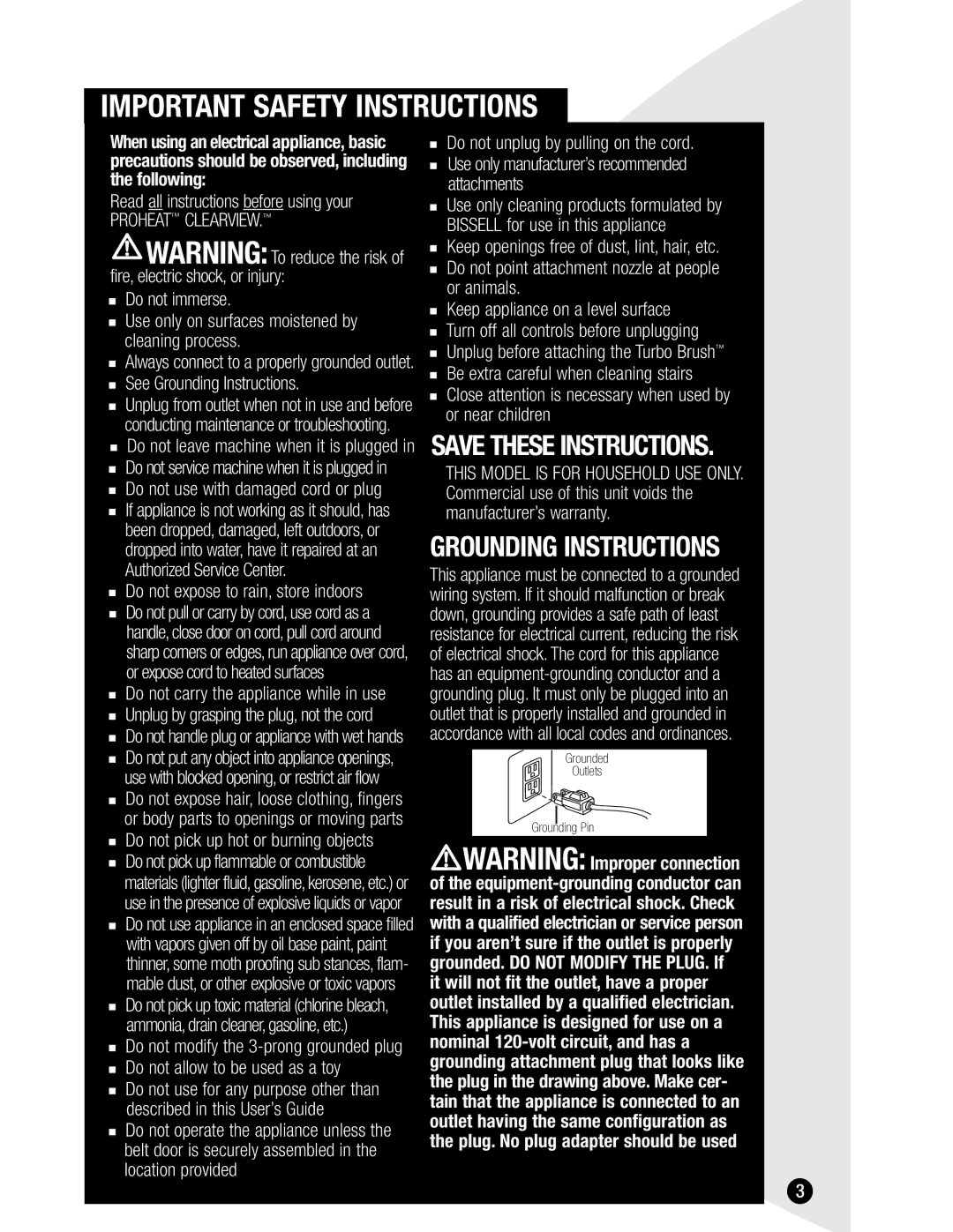 Bissell 1699 warranty Important Safety Instructions 