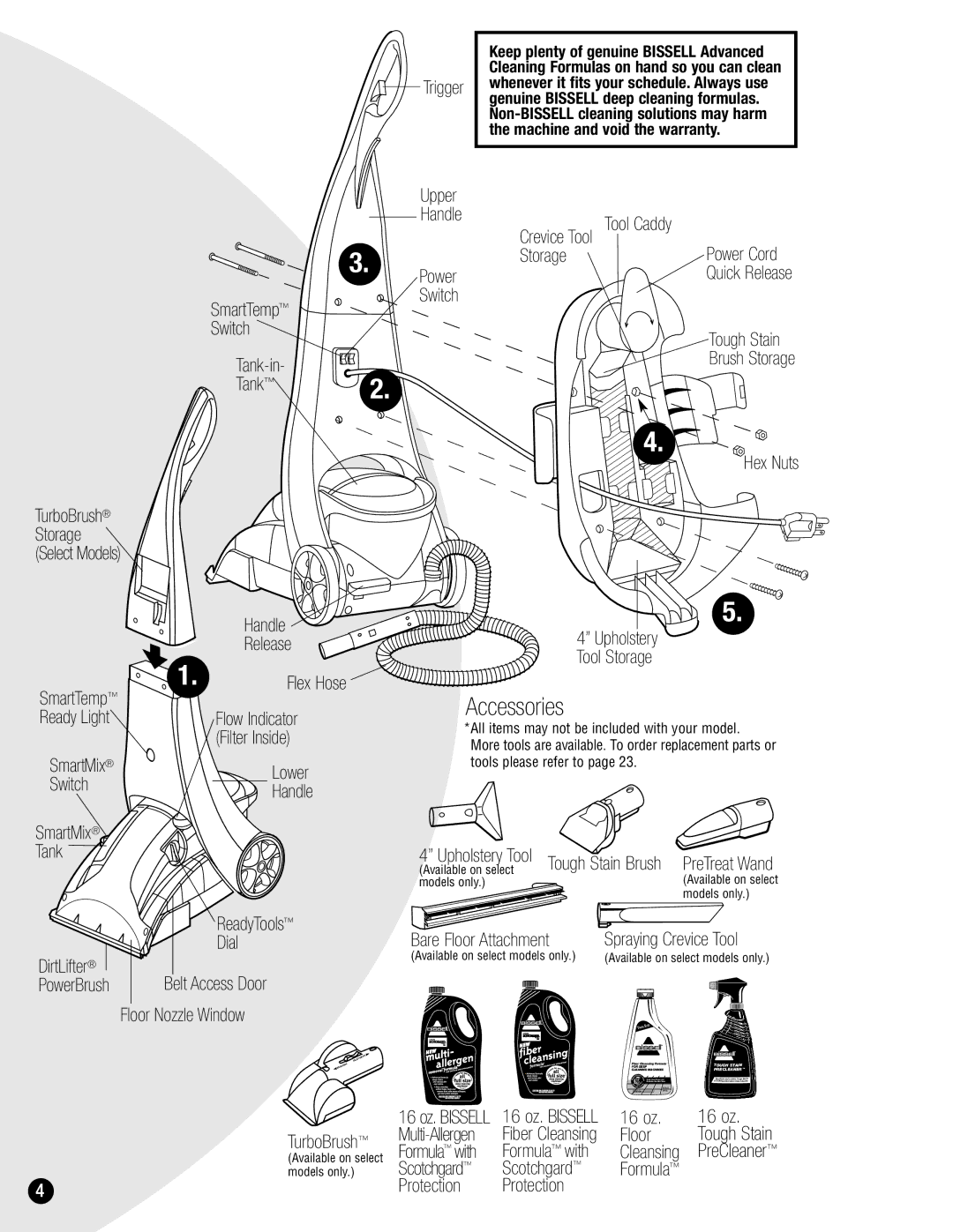 Bissell 1699 warranty Power Cord, Bare Floor Attachment, 16 oz. Bissell, Fiber Cleansing 