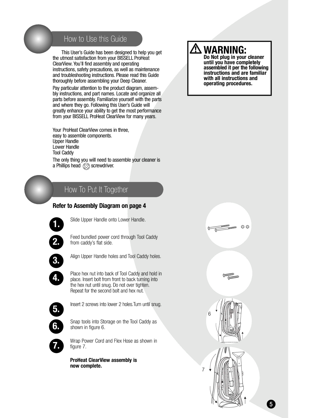 Bissell 1699 warranty How to Use this Guide, How To Put It Together, Refer to Assembly Diagram on, Upper Handle 