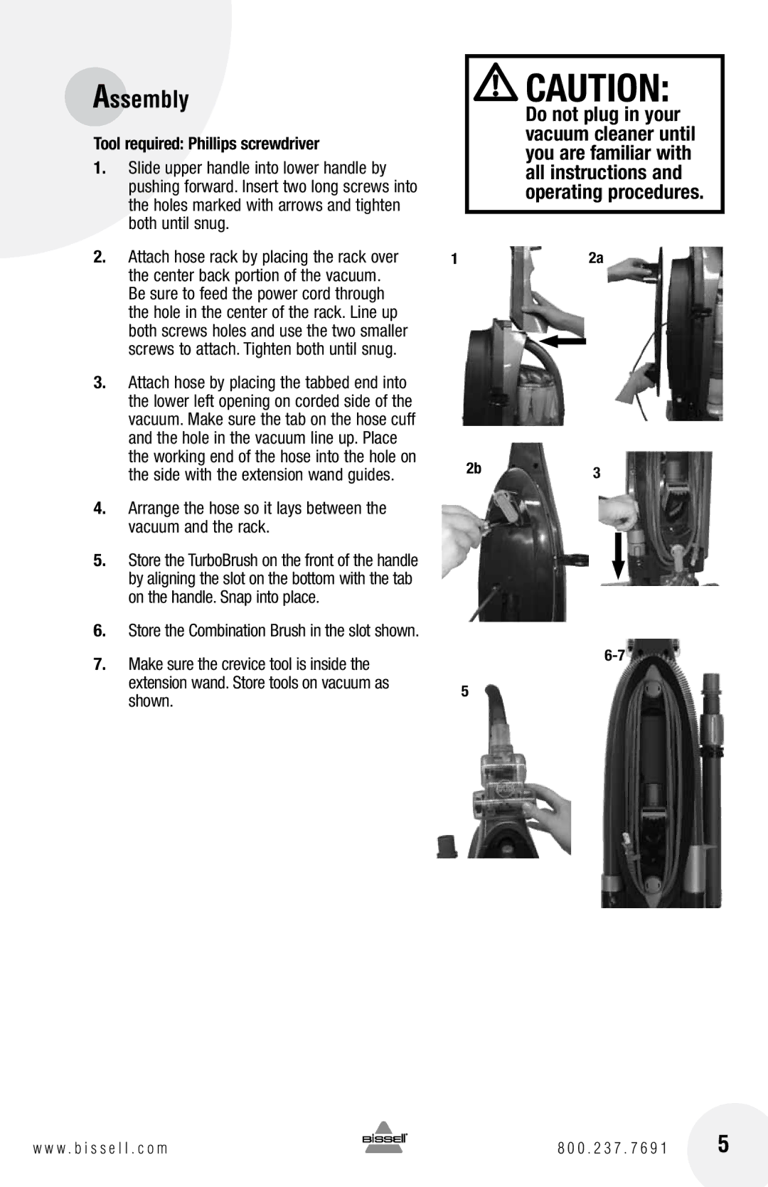 Bissell 16N5 warranty Tool required Phillips screwdriver 