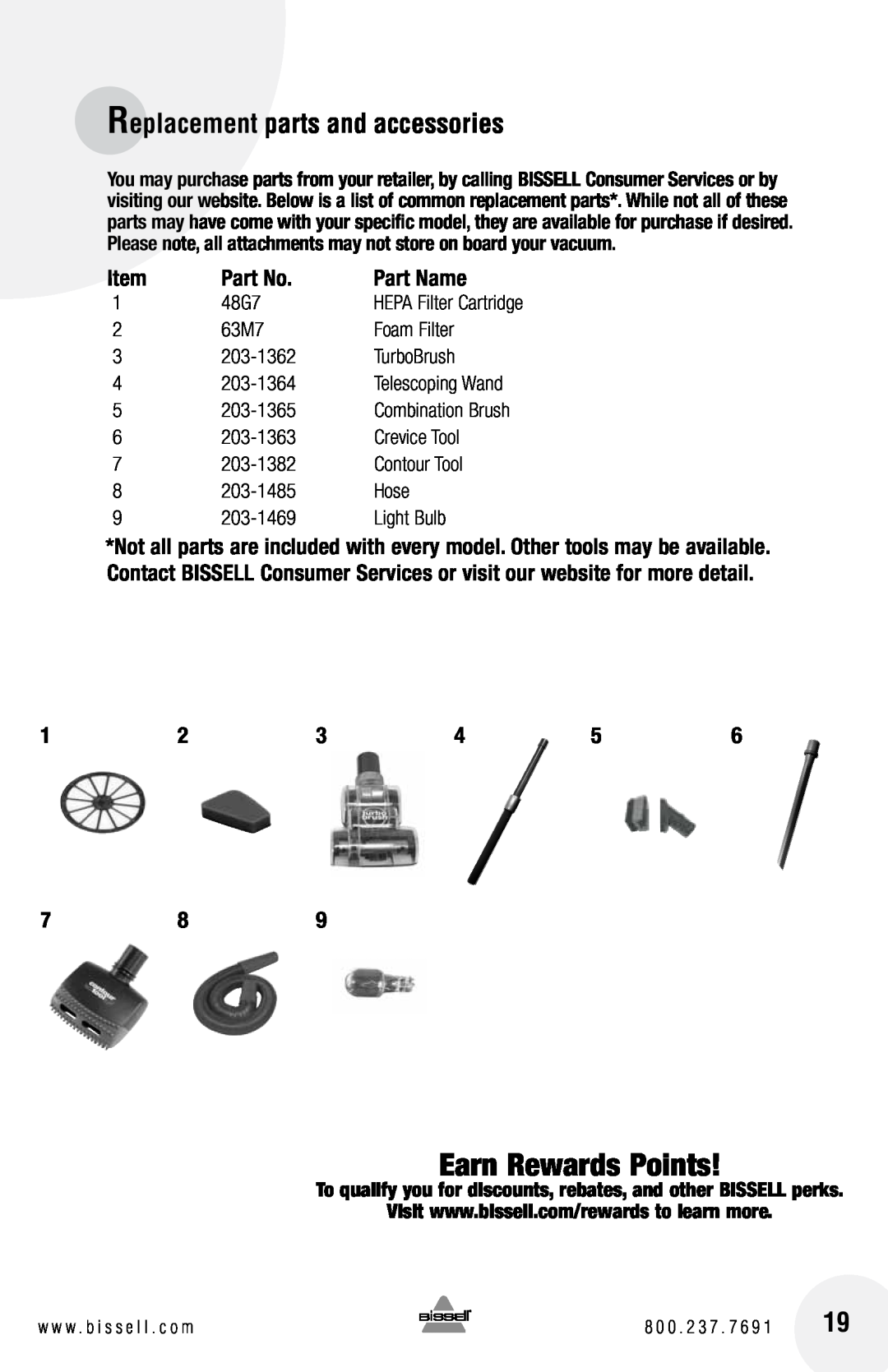 Bissell 16N5 Replacement parts and accessories, Part Name, To qualify you for discounts, rebates, and other BISSELL perks 