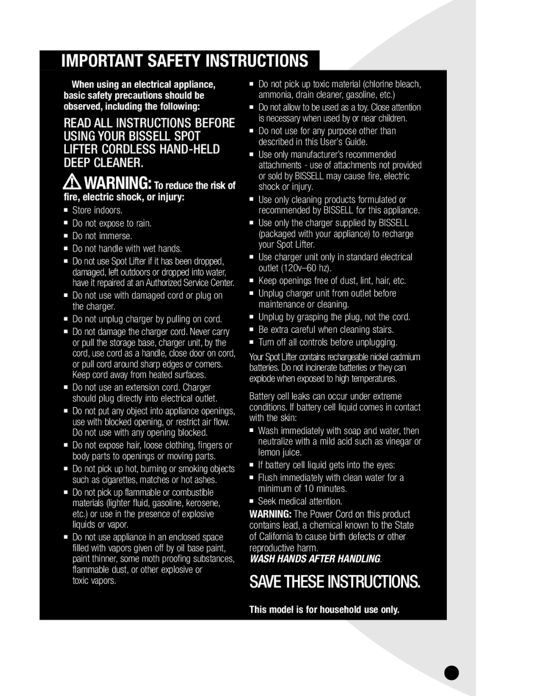 Bissell 1715 warranty Important Safety Instructions 