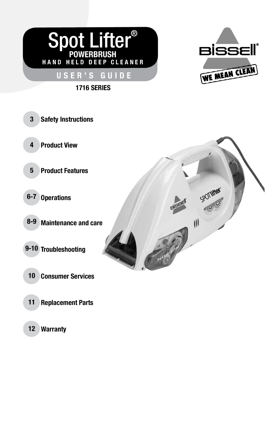 Bissell 1716 warranty Spot Lifter, 112 