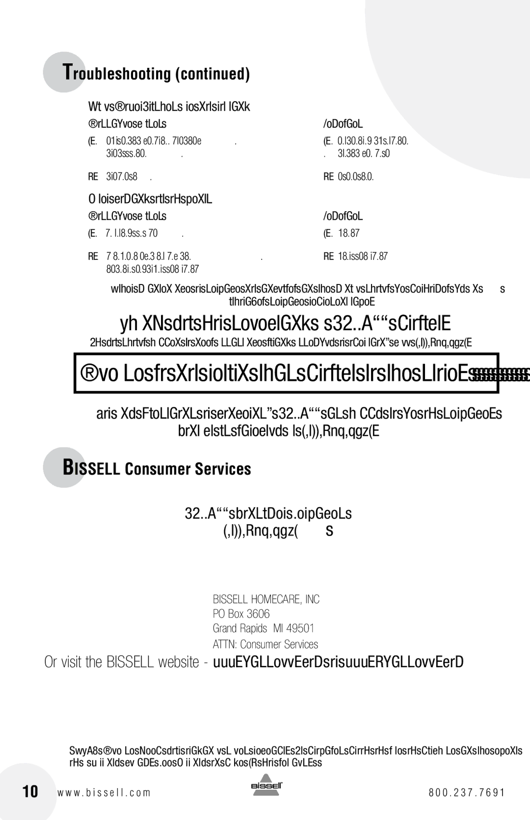 Bissell 1716 warranty Dual PowerBrushes are not rotating, Water coming out of vents, Possible causes 